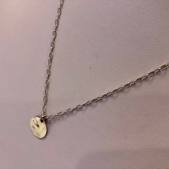 Sterling Silver 925 Necklace with a paperclip chain and a wavy disc as pendant. - Picture 3 of 9